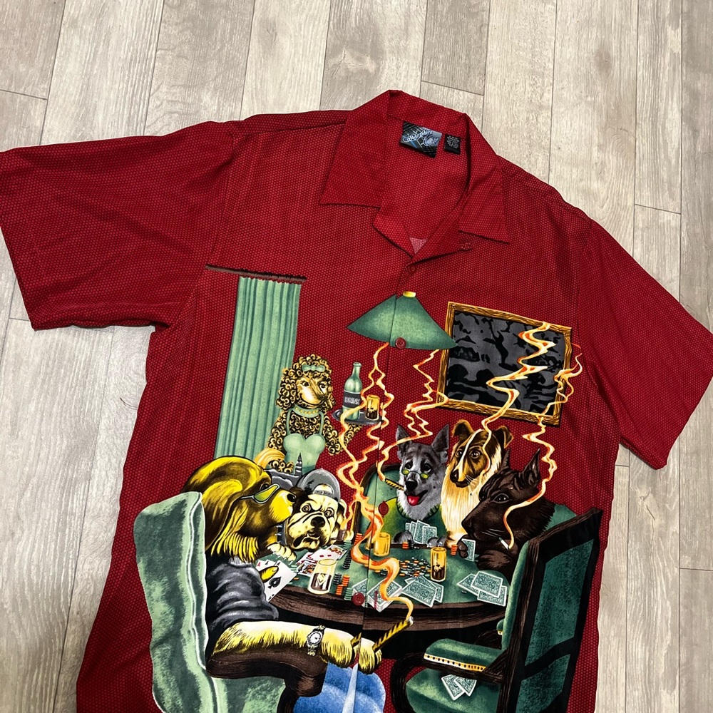 Men's Red Graphic Casual Button Down Shirt